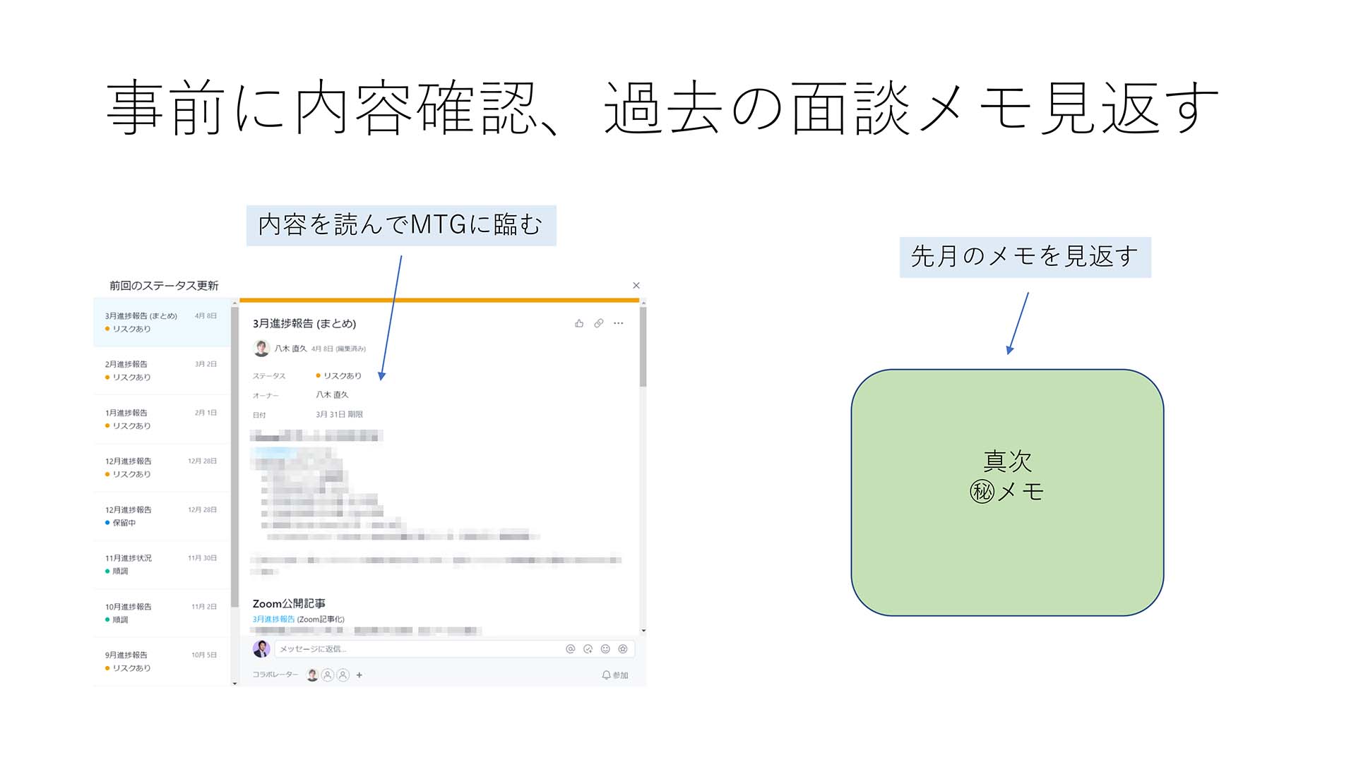 事前に内容確認、過去の面談メモを見返す